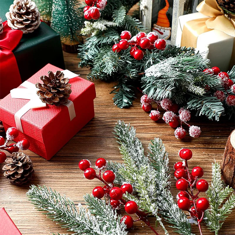 Christmas Decoration 20/26cm Artificial Pine Needle Branches Red Holly Berry Xmas Tree Wreath for 2026 Navidad Home Gifts Decor