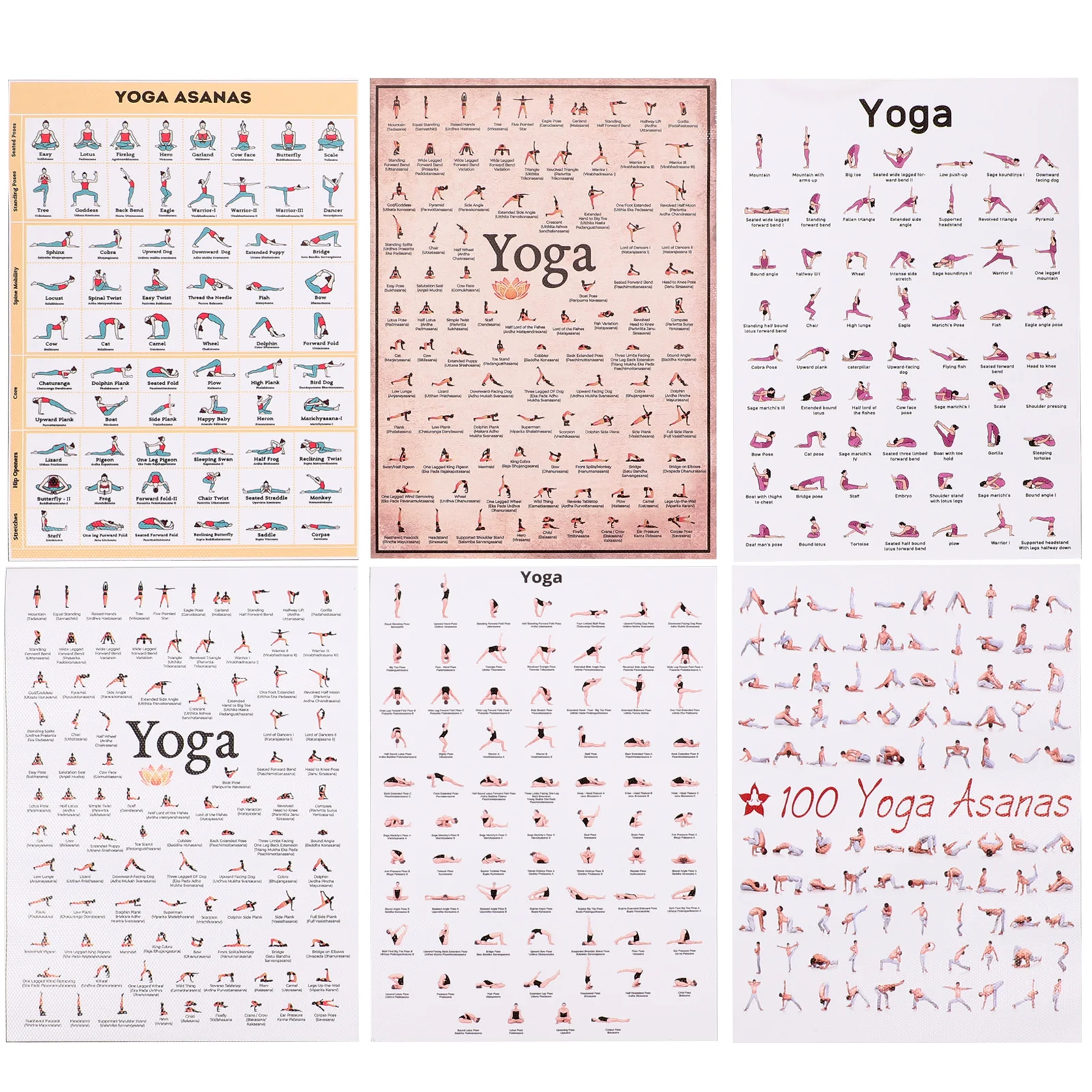 Yoga Poster Fitness Posters Poses Chart Workout Journal Women Decorative Wall Exercise Gym Home Wear-resistant Picture
