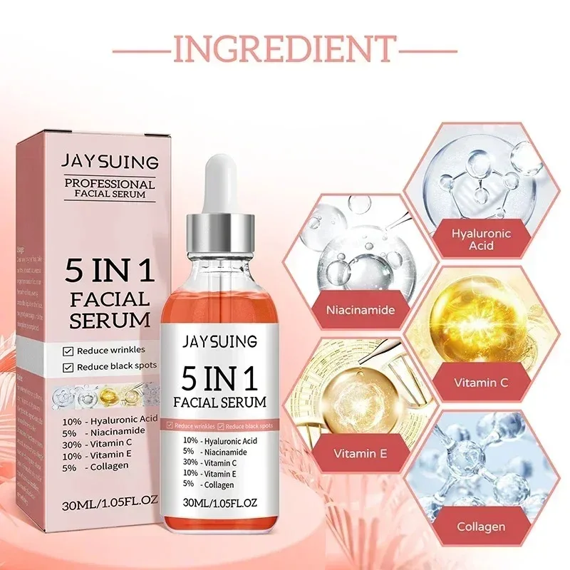 Jaysuing 5 In 1 Hyaluronic Acid Face Serum 30ml Moisturizing Vitamin C Collagen Lightning Facial Serum Shrink Pores Skin Care 2
