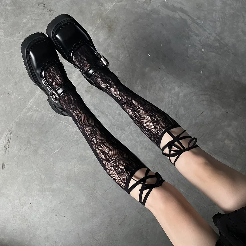 

Street Split Toe Socks Strappy Lace Fishnet Stockings Cool JK Girl Knee Socks Japanese Lolita Jk Long Knee High Socks Lolita