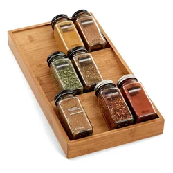 Multi Functional Bamboo Jars Storage Box Drawer Shelf 3-Tier Wood Seasoning Drawer Tray Spice Bottle Storage Display Rack