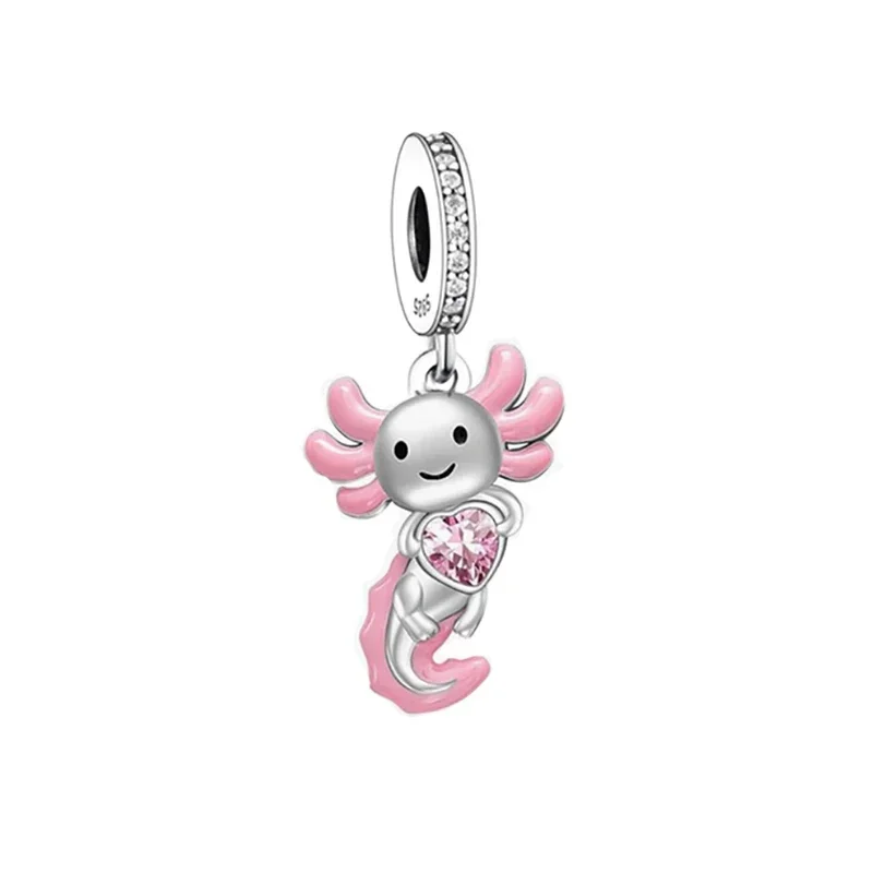 FC Jewelry Fit Original Charm Bracelet 925 Silver Animal Mexico Axolotl Hold Heart For Making Women Daughter Teens Berloque DIY 2