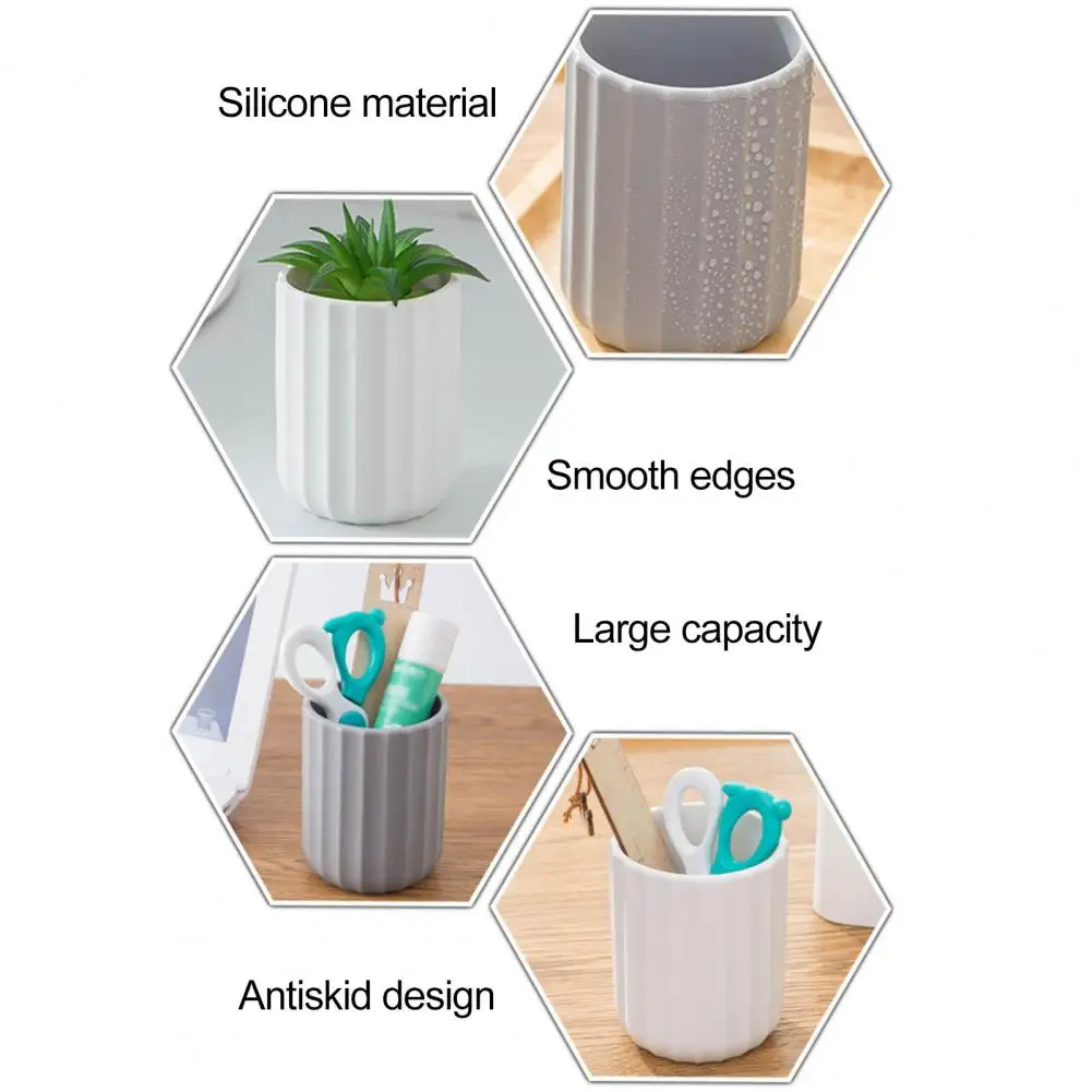 

Durable Pen Container Anti-cracking Easy to Hold Vertical Grain Design Pencil Storage Holder Learning Accessories