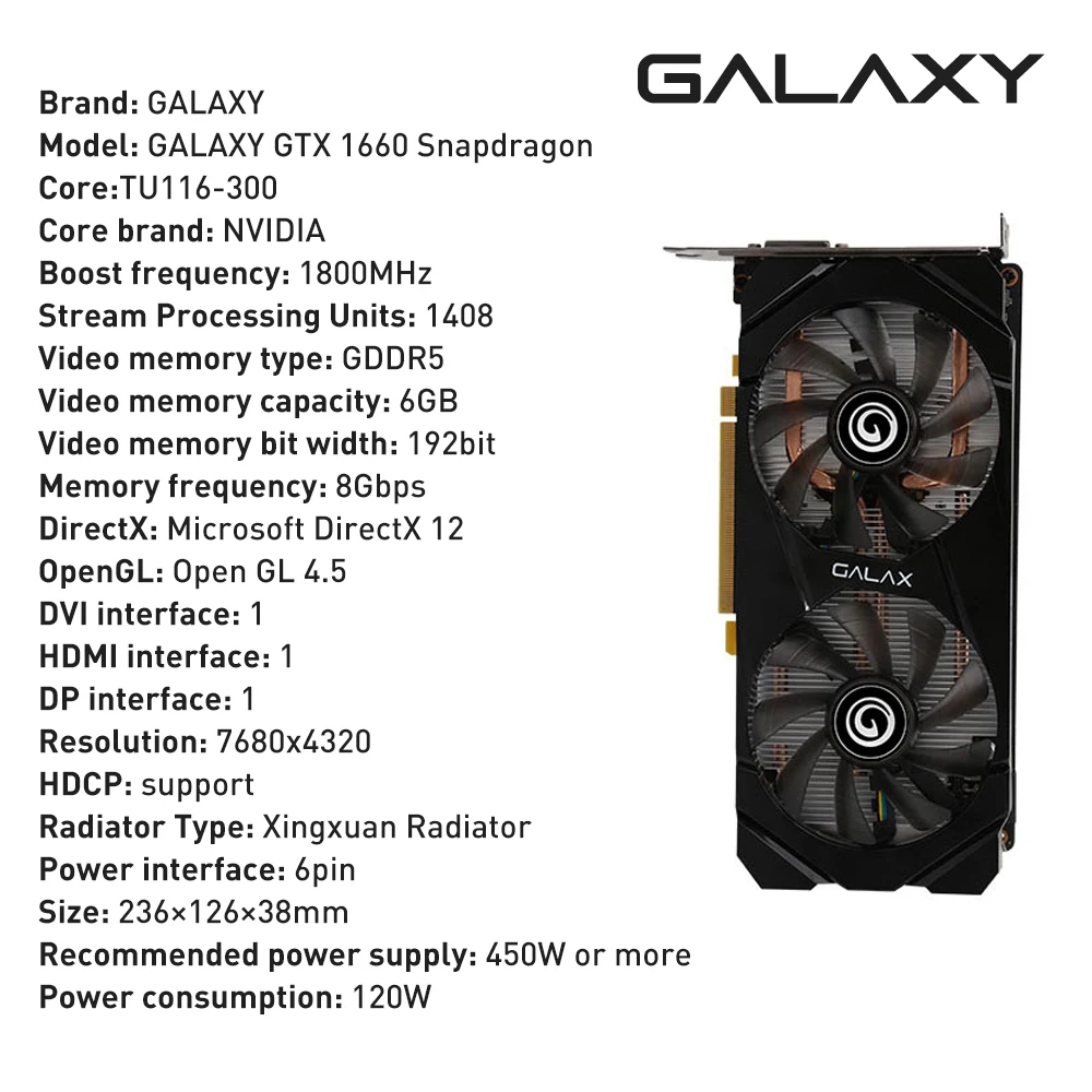 GALAXY NEW GTX 1660 1660 Super Ti 1660S 6G GAMING Graphic Card GDDR6 6G 192Bit Video Cards GPU CPU Motherboard placa de video gpu pc