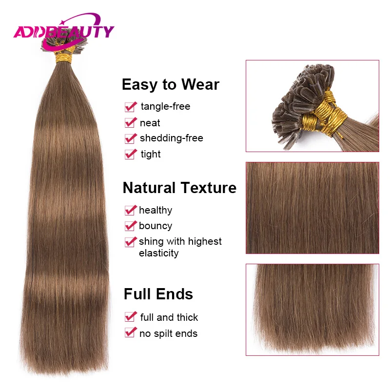 Extensiones de cabello de fusión humana Addbeauty, cápsula de