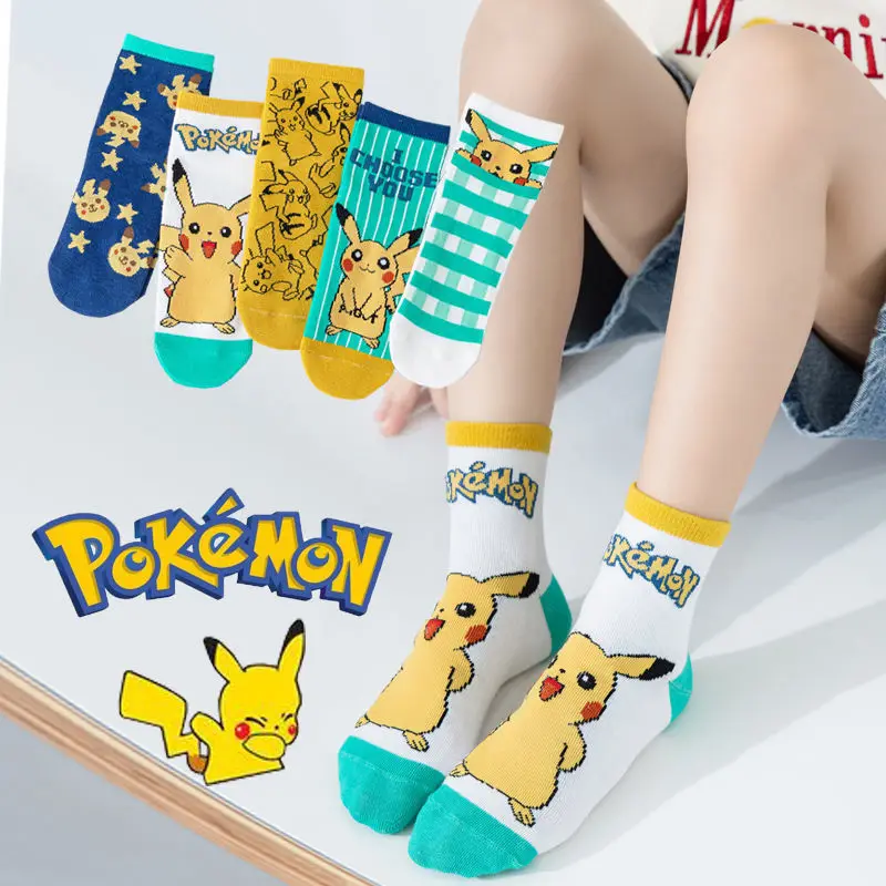 

Cartoon Animation Pokemon Summer Children's Socks Pure Cotton Medium Tube Socks Pikachu Kawaii Japanese Student Breathable Socks