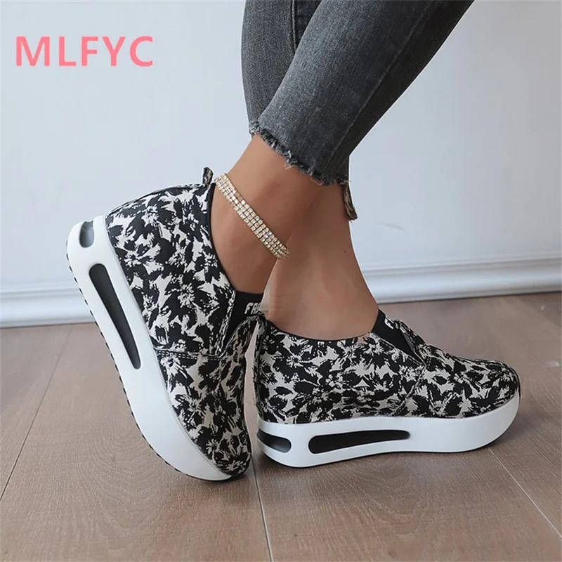 Women's Spring New Casual Female Singles Round Toe Wedge Heels Elevated Casual Ladies Shoes Simple Shoes Mujer