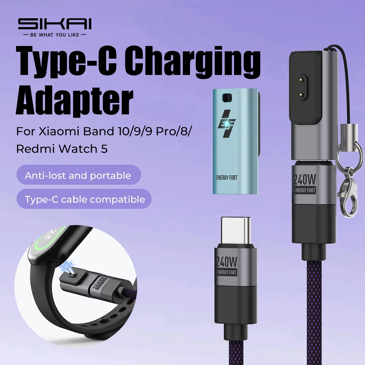 샤오미 밴드 10/9/8/레드미 워치 5/4용 타입 C 충전 어댑터 USB C 충전 케이블 휴대용 충전기 변환 플러그