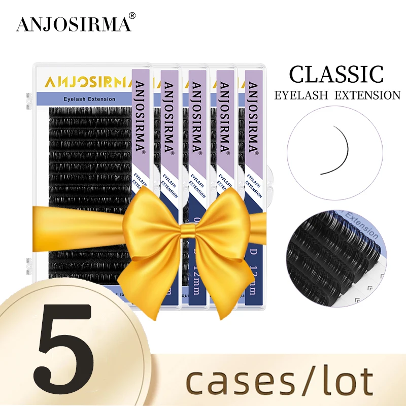 

ANJOSIRMA-False Eyelash Extension, Natural Mink Individual Eyelashes, Premium False Eyelashes, Curl D, 16 Lines, 5 Cases/Lot, Wh