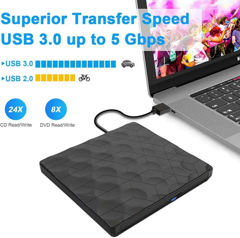 

USB 3.0 and Type C External DVD RW CD Writer Burner Drive Optical Player Compatible for Computer Laptop Desktop