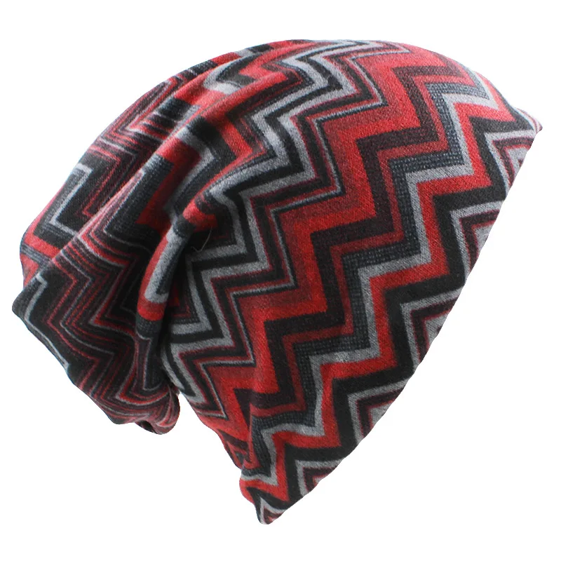 Skullies Beanies For Ladies Thin Girl Fashion Scarf Autumn Winter Feminino Geometric Design Dual-use Women Hats Z12X01 3