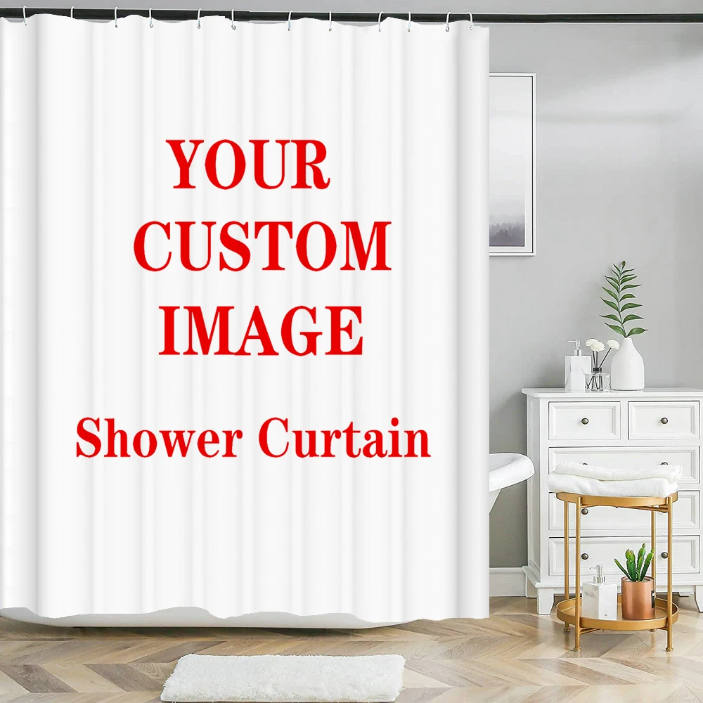 Custom Print Fabric Shower Curtains Polyester Bathroom Curtain Set Custom Anti-skid Rugs Carpet Toilet Lid Cover Bath Mat Sets