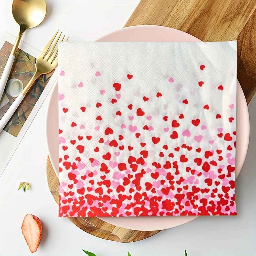20pcs/pac Colorful Peach Heart Paper Napkins Birthday Wedding Party Table Setting Paper Cafe Mouth Cloth Serviette Papier