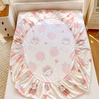 Kawaii Girls Pink Peach Print Fitted Sheet with Deep Pocket Twin Size 3PCS Cotton Lovely Cartoon Fruit Bed Sheet Set Room Decor 6