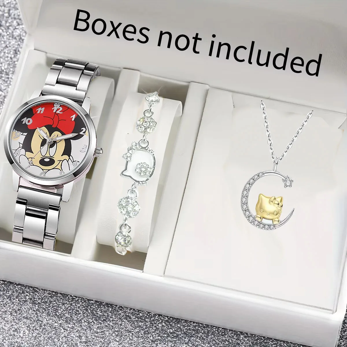 Ensemble Bijoux Fille : Montre Minnie, Bracelet Chat & Collier Lune
