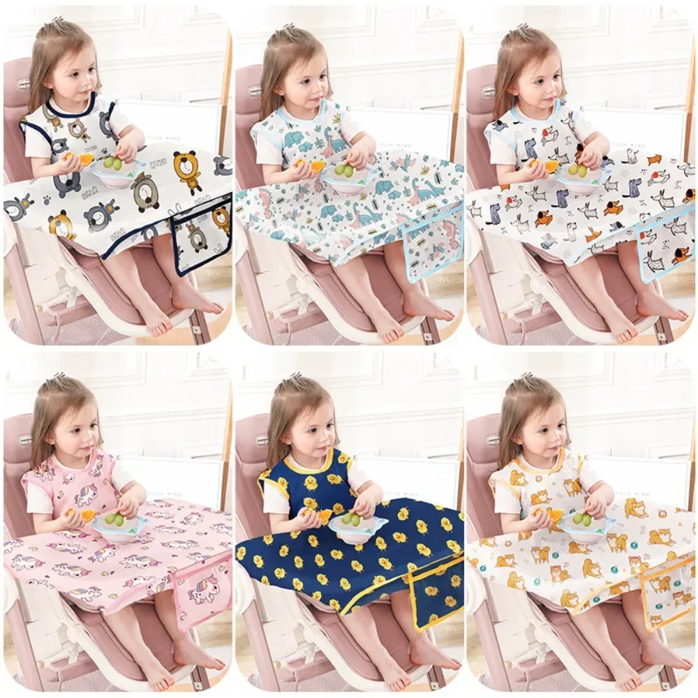 

Short Sleeved Feeding Bib for Baby Boys Girls Waterproof Bib Apron Smock with Table Cover Infant Mess Free Full Coverage Smocks