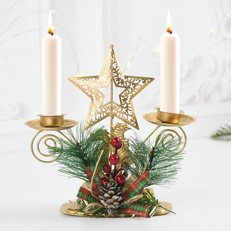 Christmas Wrought Iron Candlestick Santa Claus Snowflake Star Elk Christmas Tree Candle Holder Home Xmas New Year Table Ornament