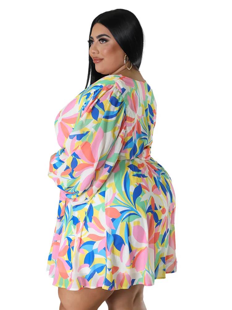 Wmstar Plus Size Dresses Women Sexy  Flower Print Mini Dress Loose Elegant Cute New In Midi Dress 2023 Wholesale Dropshipping