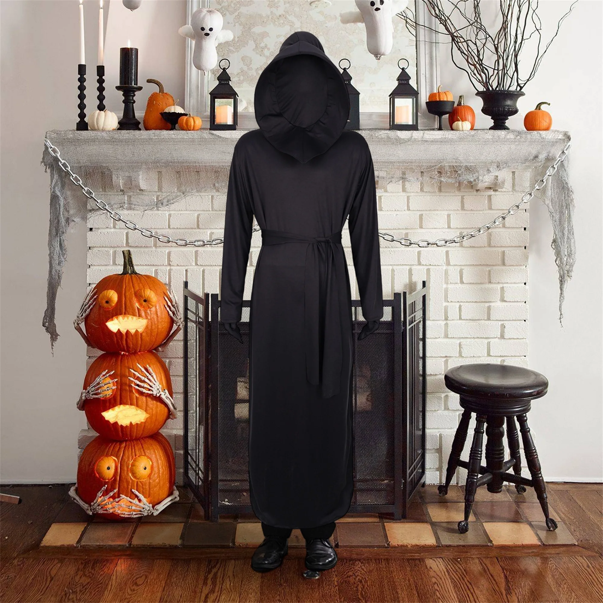 Deluxe Gothic Grim Reaper Costume for Adults Complete with Hooded Robe Gloves and Belt - Scary Halloween Outfit for Men and