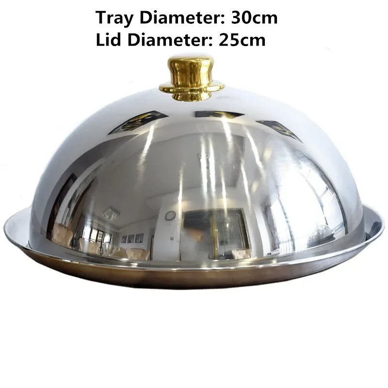 304 stainless steel plate lid Restaurant gold thick round cake steak cover lid tray baking pan wok kitchen food cover Dish
