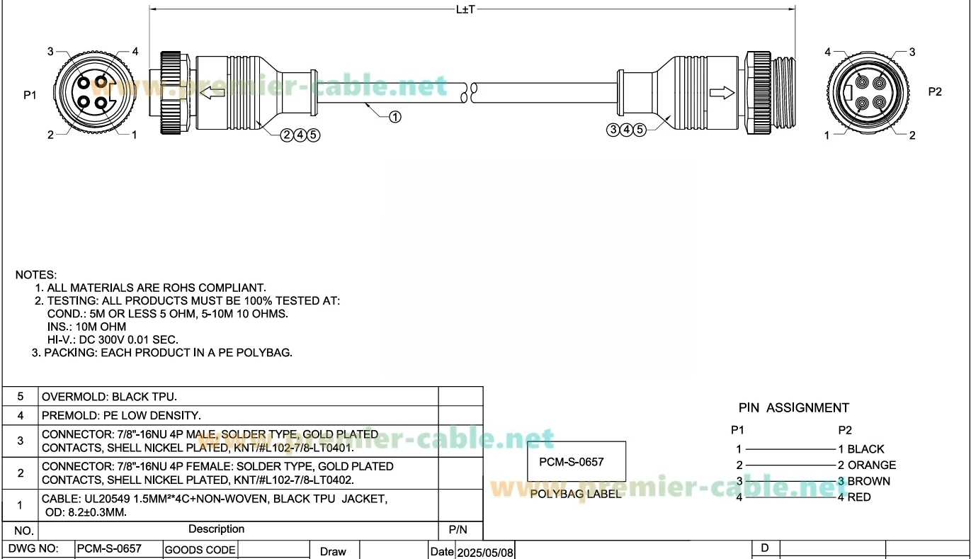 Mini-Change 7/8"-16UN 4-poliges Stecker-zu-Buchse-Verlängerungskabel, IP67, wasserdicht, Minifast 7/8" kreisförmiger Stromanschluss für DeviceNet – Detail 1