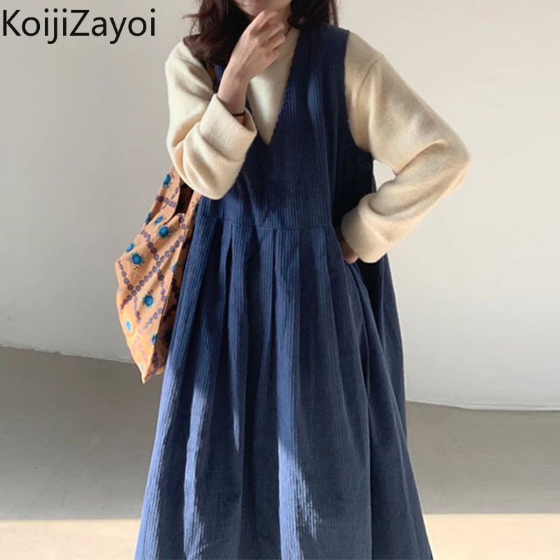 

Koijizayoi Korean Outfits Casual Loose Women Two Pieces Set Solid Long Sleeves O Neck Pullovers Oversized Maxi Dress 2022 Suit