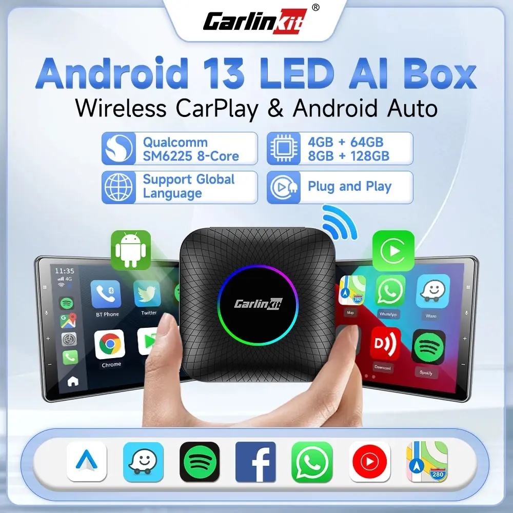 2024 CarPlay TV Box Android Auto Wireless Carplay Adapter New Android 13 SM6225 8 128G Smart Box For Netflix Spotify Kia IOS17