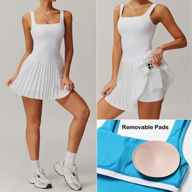 Workout Tennis Dress with Built in Shorts Square Neck Padded Workout Dress with Pockets Golf Athletic Mini Dresses women dress sports clothing