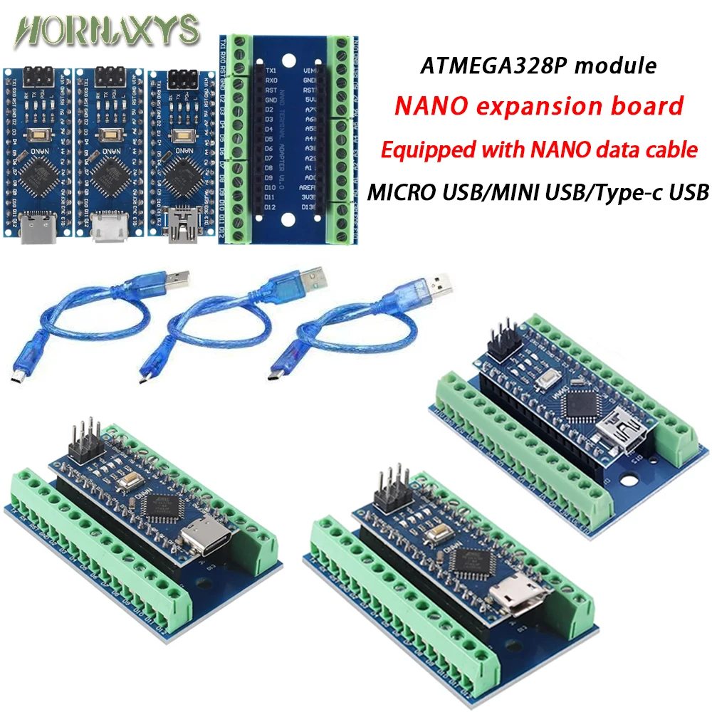 NANO V3.0 3.0 Controller Terminal Adapter Erweiterungsplatine NANO IO Shield Einfache Erweiterungsplatte für Arduino AVR ATMEGA328P Kabel