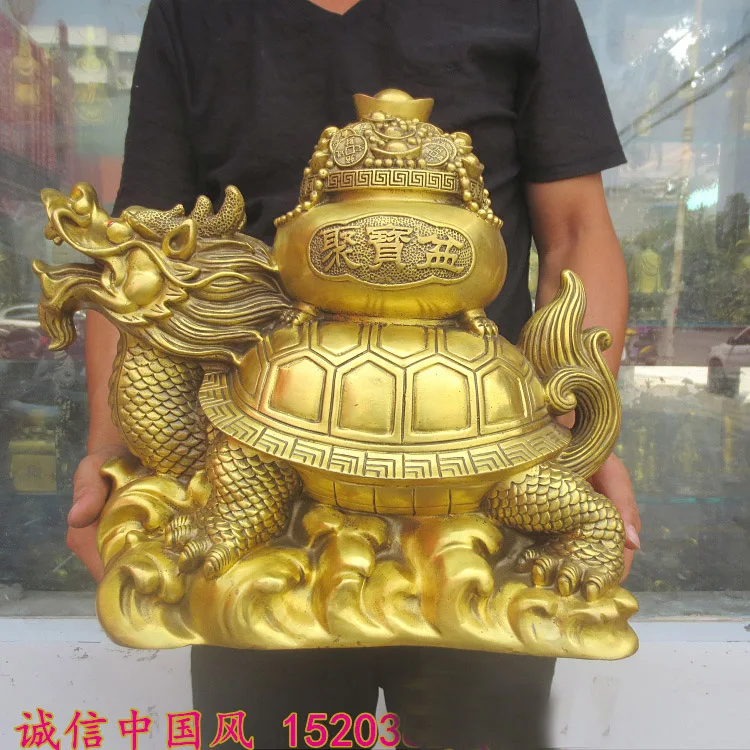 

large-Bring in wealth and treasure # office home shop Money Drawing efficacious Talisman # dragon turtle FENG SHUI Brass statue