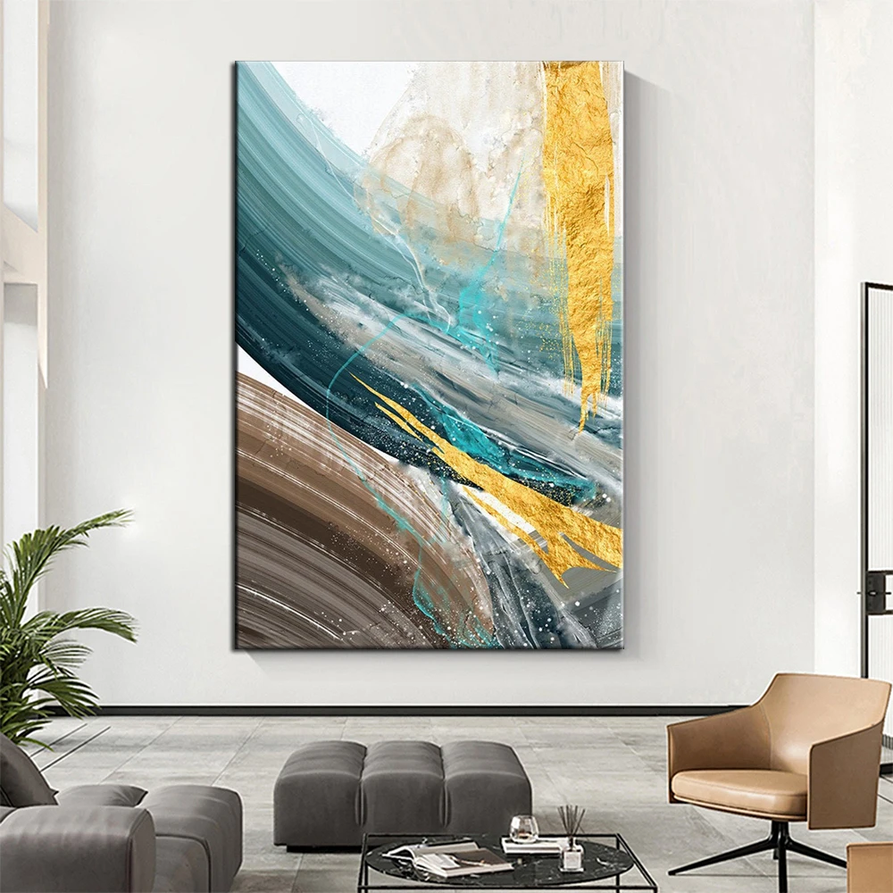 

Hand Painted Oil Painting Modern Abstract Gold Blue Black Grey Painting on Canvas Picture Abstract Artwork Canva Wall Art decor