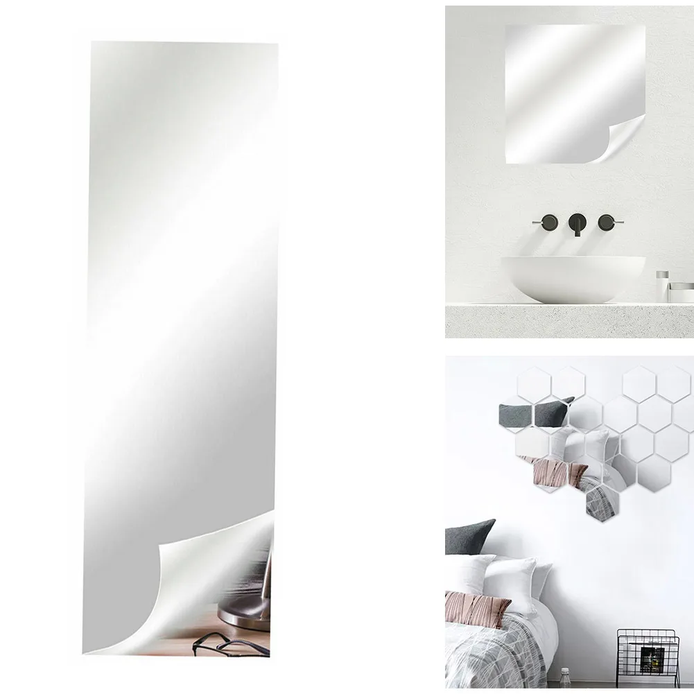 1 Roll PET Mirror Wall Sticker Self Adhesive Mirror Sheets DIY Home Decor Removable 50*200cm Art Mirror Surface Wall Sticker