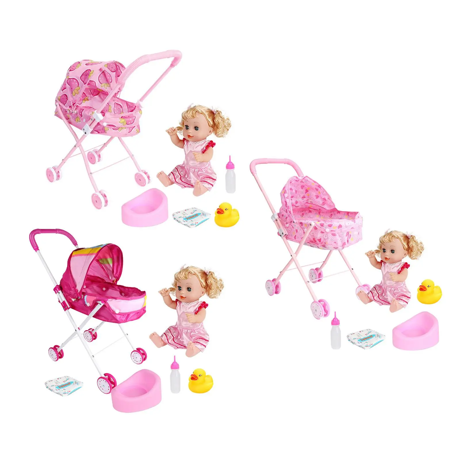 

Lovely Girl Doll with Pram Kids Pretend Play Toy Decor Christmas Present