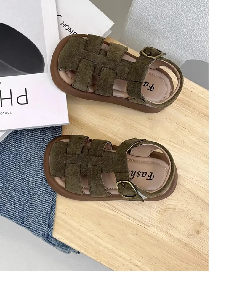 Children's Woven Hollowed Out Retro British Style Western Style Anti Slip Soft Sole Beach Sandals Boys Girls children sandals,kids sandals