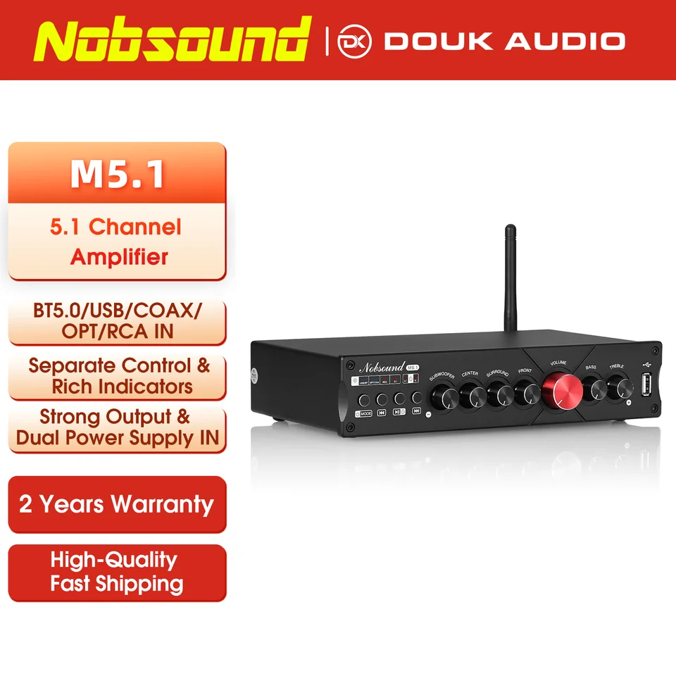 Nobsound M5.1 HiFi 5.1CH Bluetooth デジタルアンプ USB COAX OPT ホーム シアター アンプ L Review and Testing Nobsound M5.1 Channel Amplifier w⁄Bluetooth COAX⁄OPT⁄USB  Home Subwoofer Power Amp