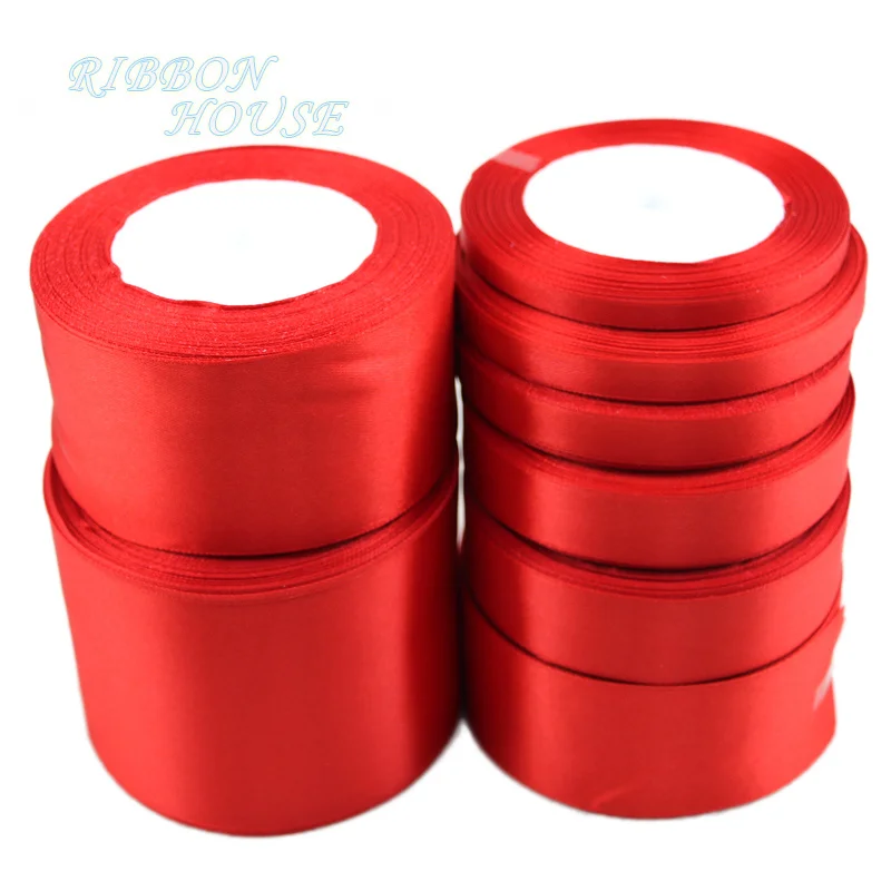 (25 yards/roll) Red Single Face Satin Ribbon Wholesale Gift Wrapping Christmas ribbons