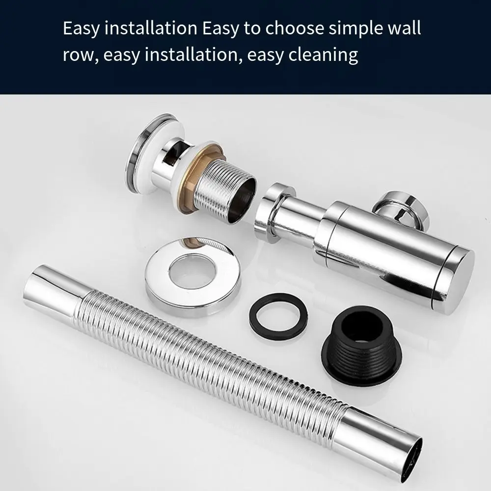 Without overflow Round P-Trap Waste Pipe Kit Solid Copper Adjustable Height Siphon Drainer Plumbing Tube Removable drainage pipe set