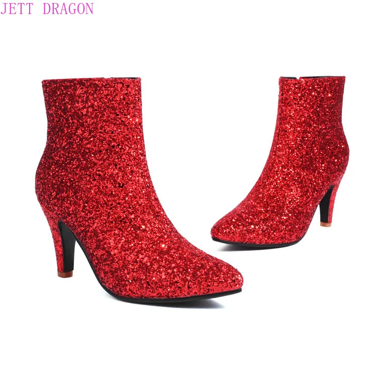 Autumn and Winter New Styles Fashion High Heels Women's Boots Pointed Tip Sequin Sexy Party Slender Heel Women Boots Size 45