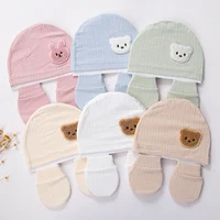 3Pcs/set Cotton Newborn Hats Caps Mittens Foot Cover Infant Felt Cute Bear Headwraps Baby Gloves Socks 0-3M Beanies 2