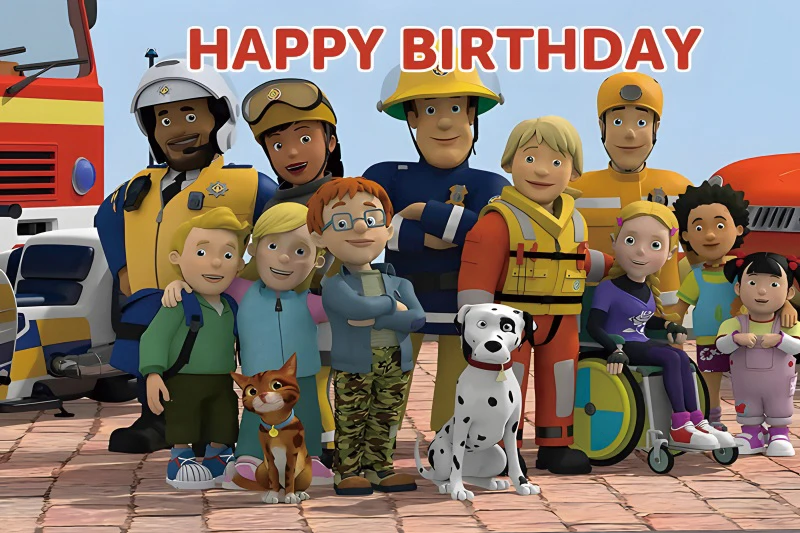 Photographie Toile De Fond Pompier Camion De Pompiers Joyeux Anniversaire Fête Fond Pour Enfants Camion De Pompier Gâteau Table Décorations 180X120cm