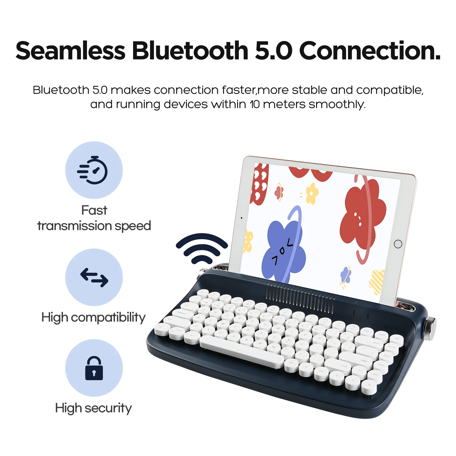 Yunzii-actto B303 Máquina de Escrever sem Fio Bluetooth Midnight Navy Retro Teclado Estético com Suporte Integrado para Vários Dispositivos - Imagem 6