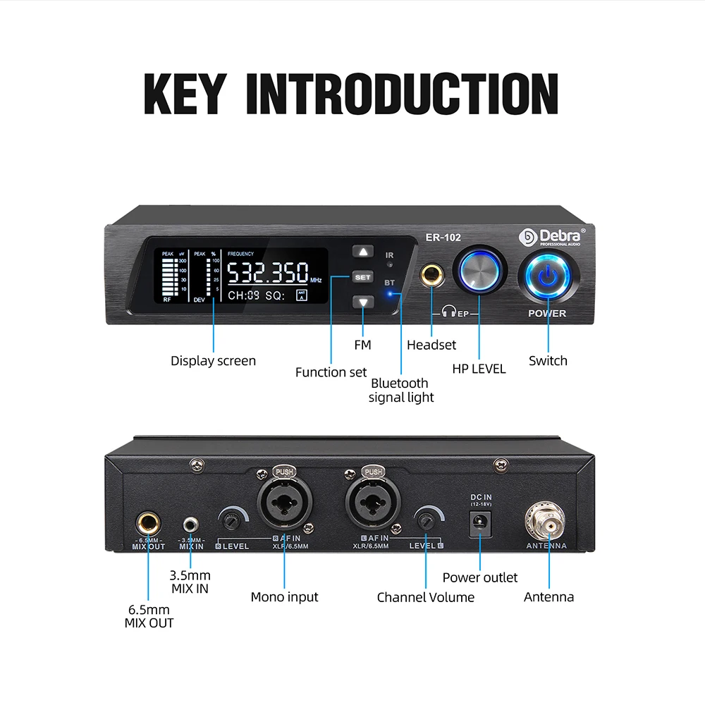 UHF IEM Wireless In-Ear Monitoring System ER-102 with bluetooth5.0 for Stage Per