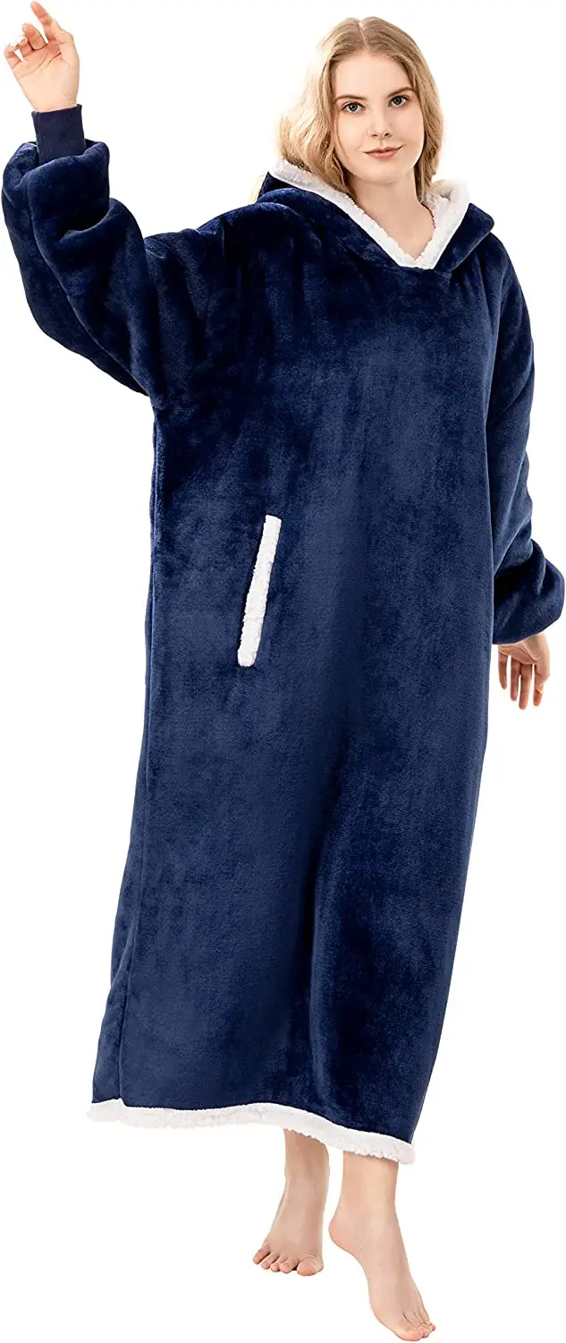inverno oversized hoodie moletom feminino casual longo velo gigante wearable cobertor com mangas solta flanela tv cobertor com capuz