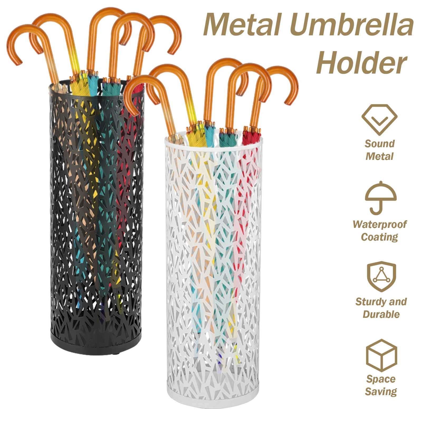 Round Umbrella Holder Metal Umbrella Stand Rack Entryway Indoor Freestanding Cane Holder Stand Holding About 4-6 Long Umbrellas