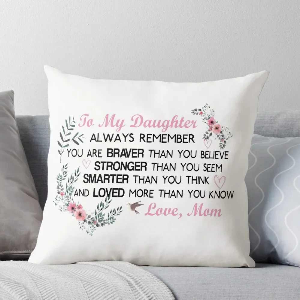 

Gifts for Daughter From Mom, Daughters Birthday Gift, Heart with Inspirational Words, to My Daughter, Body Burlap T Throw Pillow