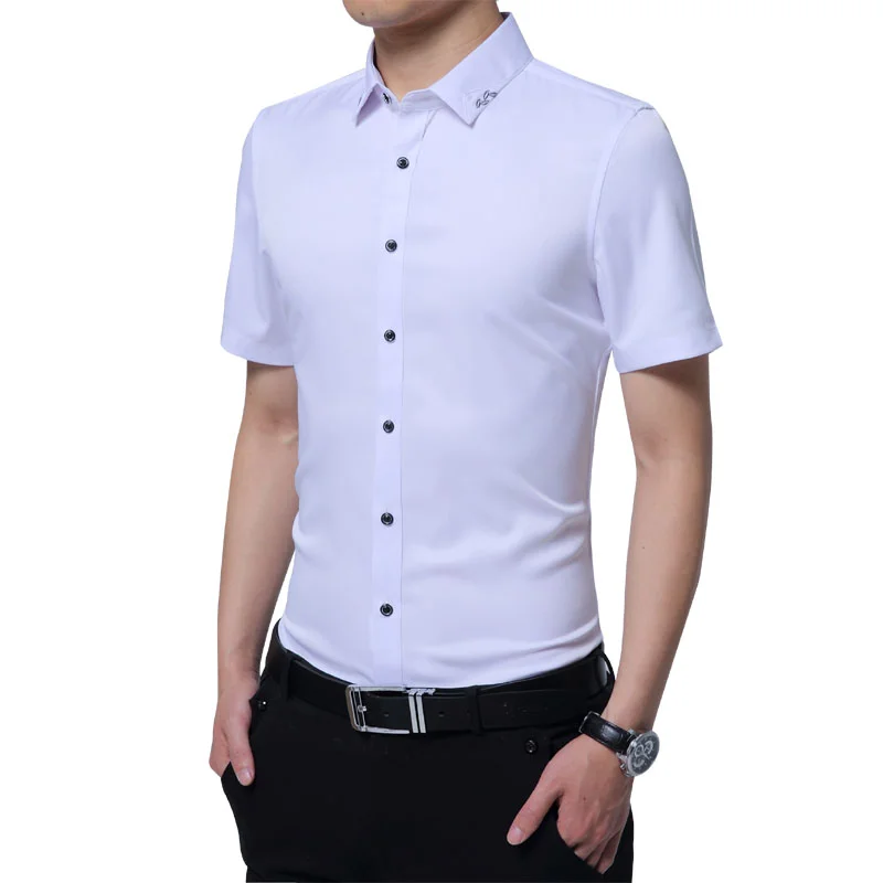 New  Korean Fashion Solid Male Social Shirt Plus Size 5XL Man Fashion Short Sleeve Slim Fit Good Quality Men Dress Shirts