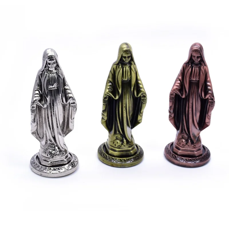 Vintage Virgin Mary Zinc Alloy Statue Religious Prayer Miniatures Figurines  Base Car Ornament Home Decor Jesus Christmas Gifts