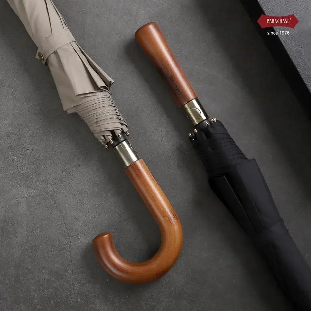 Parachase Big Umbrella Men Women Rain Double Layer Windproof 8 Ribs Wood Long Handle Umbrella Automatic Strong Guarda Chuva