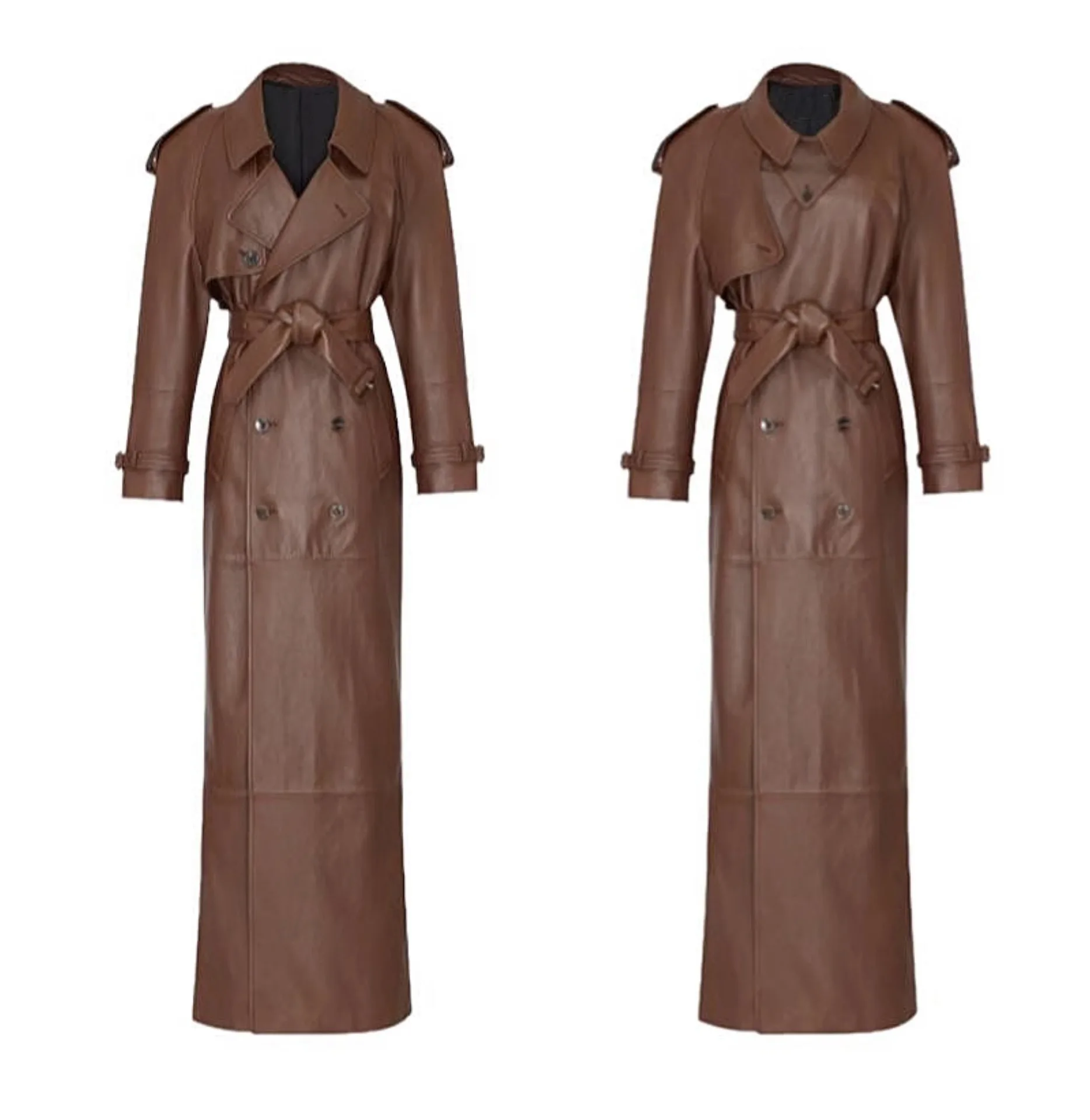 

2023 Women Autumn and Winter New Genuine Sheepskin Leather Windbreaker Handsome Silhouette Long Coat E84