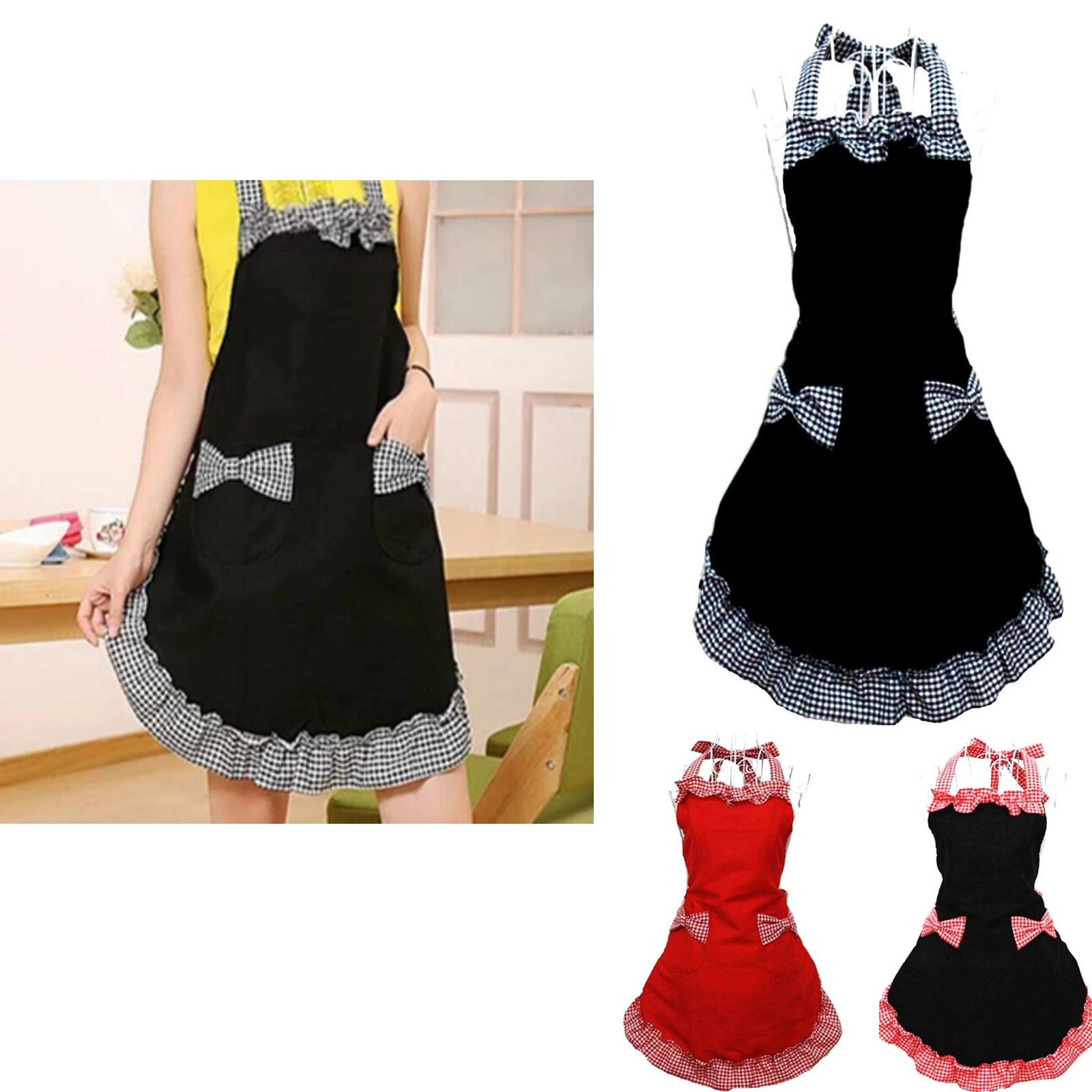 Bowknot Kitchen Apron 65x71cm Flirty Outfit Dress Sexy Women Girls Holiday Fashion Lace Apron With Pockets Valentines Gifts